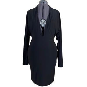 Mendocino Minds of Gold Black Long Sleeve Deep V Dress Size Large